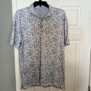 johnnie-O The Bohonican Blue & White Floral Polo Shirt | Logo Sleeve | Men's L